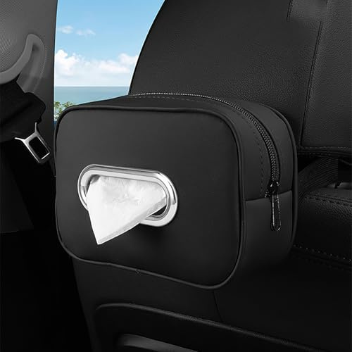 Porta Fazzoletti Auto per Ford Tourneo Custom 2012-2021 2022 2023 2024 2025, Pelle Microfibra con Cerniera, Organizer per Bracciolo e Poggiatesta, Tocco Morbido, Bordo Argento, Accessori Interni