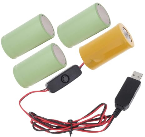 YROHGKPN 1 lot de fausses piles LR20 D avec interrupteurs d'alimentation, cordon d'alimentation USB pour remplacer 4 lampes de poche 5 V LR20 D