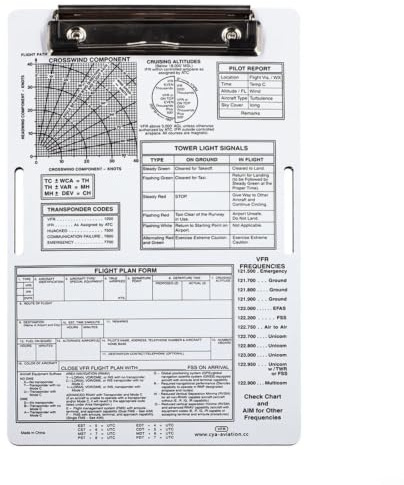 Genouillère en aluminium pour pilotes IFR VFR VFR Planchette à pince avec clip en métal et sangle élastique pour pilote pour enregistrer des données de vol et des graphiques de vol 24,1 x 16,5 cm (VFR
