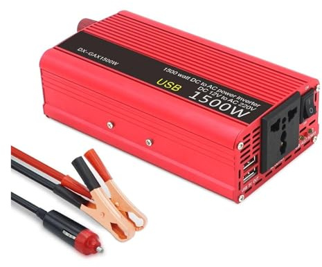 POWERinvert Convertisseur Batterie Externe Portable 300 W 1500 W 2000 W 2600 W Onduleur Solaire Double Prise USB Universelle DC 12 V vers AC 220 V(1500W)