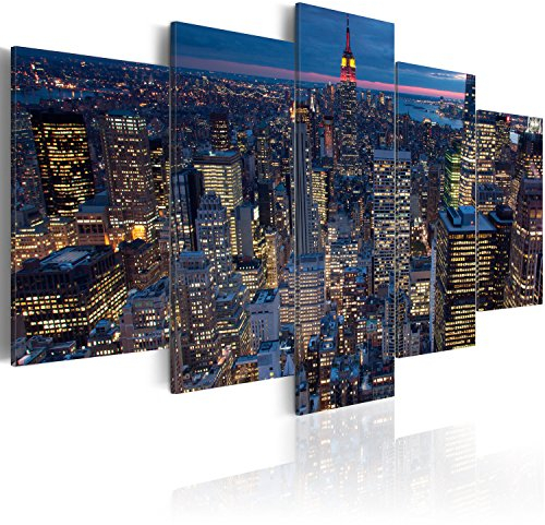 murando - Wandbilder XXL New York 200x100cm 5 tlg - Wand Deko Leinwand Bilder Groß Wanddeko Wohnzimmer Schlafzimmer Kunstdrucke - City Stadt Architektur Gebäude Skyline USA Lights