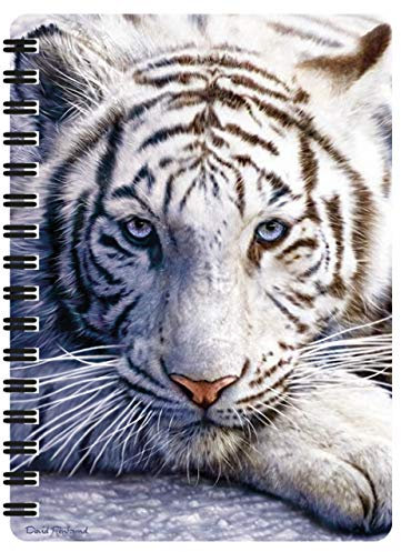 3D LiveLife Jotter - Weiße Tigerruhe von Deluxebase. Linsenförmiges 3D Big Cat A6 Spiralblock. Ein liniertes Notizbuch mit Kunstwerken, die vom bekannten Künstler David Penfound lizenziert wurden