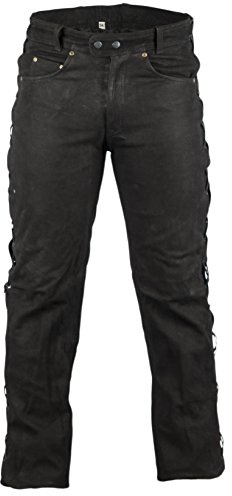 pantalones de cuero negro jeans ciclista con cordones (36), Negro