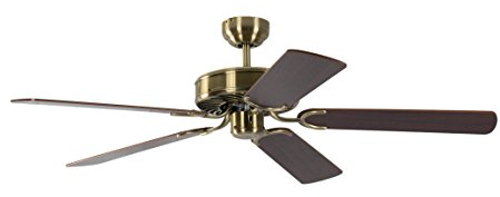 Ventilador de techo de latón Potkuri con palas reversibles de caoba/caoba con incrustaciones de ratán, 132cm por Pepeo