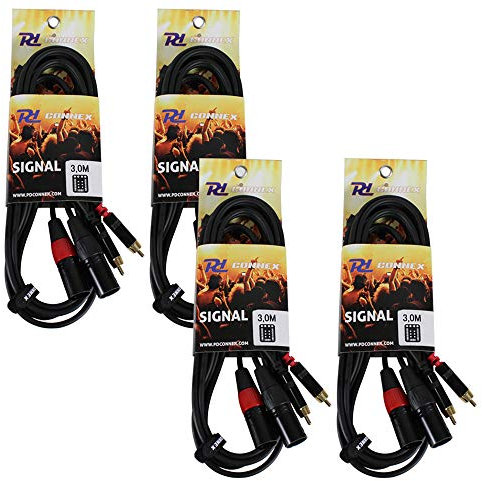 PD Connex 4x 2x XLR Male To 2x RCA Phono Male Cables 3m