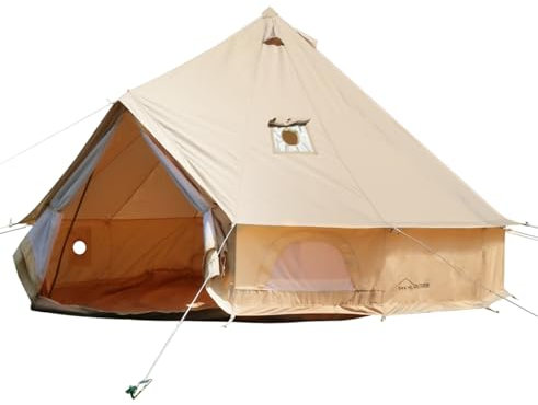 DANCHEL Outdoor B5PRO 4-Jahreszeiten-Glockenzelt aus Segeltuch mit Herdheber und Klimaanlage, Glamping-Jurte für das ganze Jahr, 6 Personen, großes Wandzelt, Camping, 5 m