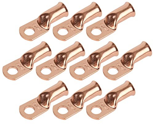 RIOCAN 10pcs 2/0 AWG-3/8”(M10) Ring Terminals Battery Lugs Battery Cable Ends Heavy Duty Wire Lugs 00 Gauge Terminals Copper Lugs Battery Terminal Connectors