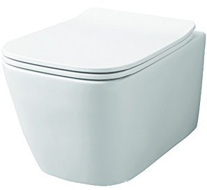 Vase WC série A16 Mini suspendu sans rebord en céramique avec tablette – 3 couleurs disponibles (blanc brillant)