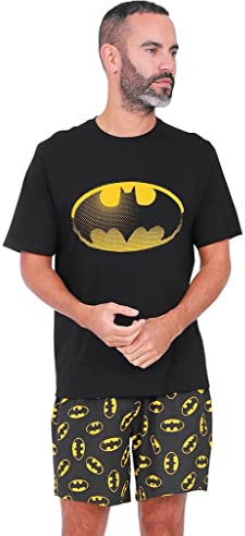 ThePyjamaFactory Men's Official Batman Character Cotton Short Pyjamas (Medium) Black