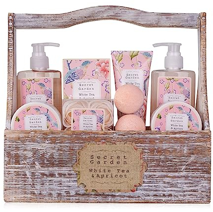 Accentra – Duschset Frauen Geschenkset im Holzkorb – 8-teiliges Pflegeset mit Duschgel, Bodylotion, Badezusätzen, Peeling & Handcreme – Wellness Geschenk Set zum Geburtstag, Valentinstag & Weihnachten