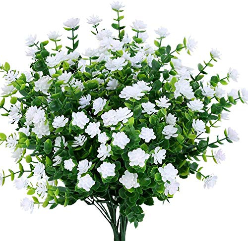 Ruiuzioong Flores Artificiales Falsas, Paquete de 4 Plantas para Exteriores, Resistentes a los Rayos UV, para Interiores y Exteriores, para decoración del jardín (Blanco)