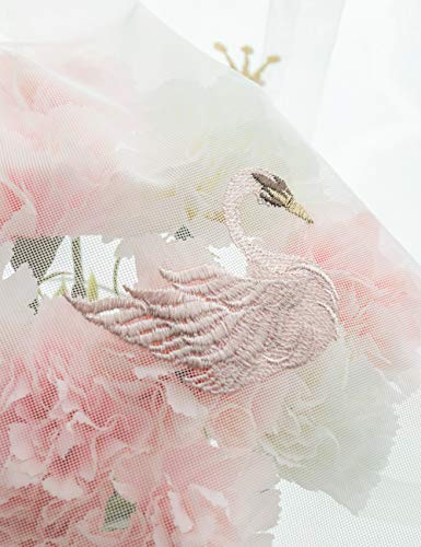 Lactraum Vorhang Kinderzimmer Mädchen Prinzessin Transparent Weiß Bestickt Rosa Schwan Krone Voile mit Universalband 200 x 245 cm