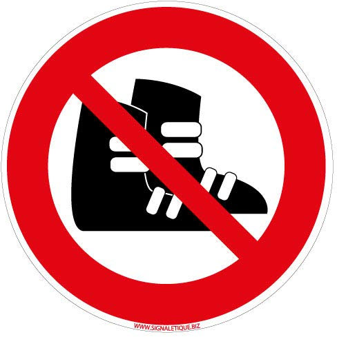 Panneau - Chaussures de Skis Interdites - Diamètre 250 mm - Plastique rigide PVC 1,5 mm - Protection Anti-UV