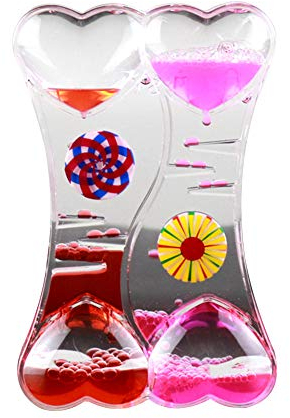 LPxdywlk Décompression Fuite D'huile Double Coeur Liquide Motion Bulle Goutte D'huile Sablier Minuterie Artisanat Ornements Jouets Cadeau Rose Rouge