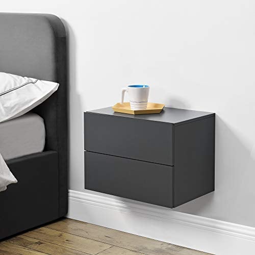 [en.casa] Nachtschrank Ampfing Nachttisch hängend Dunkelgrau Nachtkästchen mit 2 Schubladen Wandkonsole Hängeschrank Schweberegal 40 x 29 x 30 cm