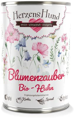 HerzensHund® (12 x 400g) | Bio-Huhn Hundefutter mit Bio-Apfel für ausgewachsene Hunde | Bio Zertifiziert | Super Premium Nassfutter für Erwachsene Hunde | 12er Pack