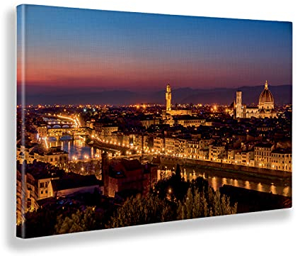 Giallobus - Gemälde - Florenz bei Nacht - Leinwand - 100x60 - Bereit zum Aufhängen - Moderne Gemälde für zu Hause