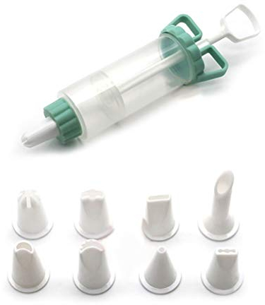 SyeRum One-hand sprayer, garnish syringe with 8 different shaped spouts, spray gun for baking and decorating, piping bag with a large filling volume