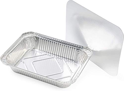 DataPrice Pack de 25 Bandejas de Aluminio Desechables con Tapas, 22 x 17 cm Hornear, Asar y Cocinar, Seguro de Usar en Horno e Impermeable.