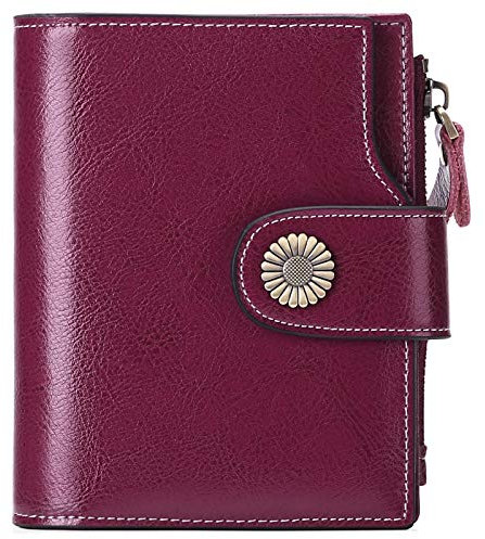 SENDEFN Portefeuille Femme Cuir Véritable en Format Court Portefeuille Femmes RFID Blocage, 16 emplacements pour Cartes y Compris 2 fenêtre d'identification et 1 Poche à Fermeture éclair