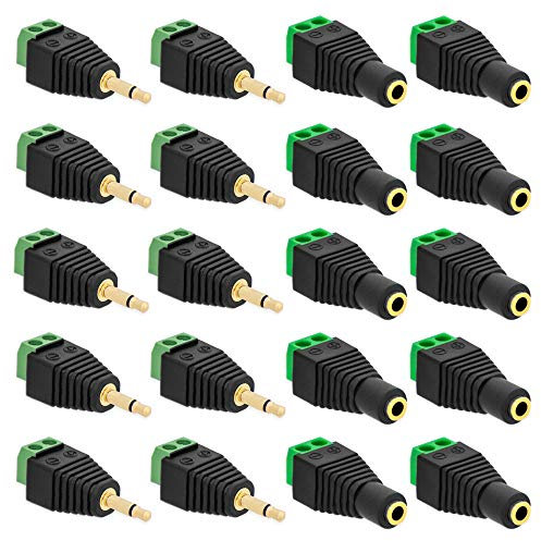 10x Klinken Stecker + 10x Buchsen 3,5mm Adapter > Terminalblock 2 Pin Schraub Klemme Set