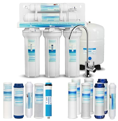 Geekpure Sistema de filtro de agua potable de ósmosis inversa de 5 etapas con 7 filtros adicionales, 75 GPD