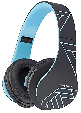 PowerLocus Kabellose Kopfhörer Over Ear, Kopfhörer Bluetooth mit Mikrofon, Faltbar, weiche Ohrpolster Hi-Fi-Stereo-Bass, Headset Kabellos und Kabel-Modus für Kinder/Erwachsene/TV/PC/Home Office (Blau)