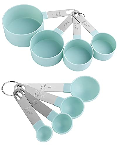 Juego de Cucharas Medidoras, 8 Cucharas Multifuncionales para Medir Sólidos y líquidos en la Cocina, Azul