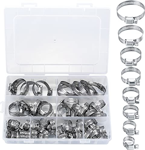 lzijun 60 Stk Schlauchschellen Sortiment Set, Einstellbare 8-38mm Rohrschellen Edelstahl, Schlauchklemme, Schlauchklemmen für Kraftstoffpumpe, Haus Gas Rohr, Waschmaschine