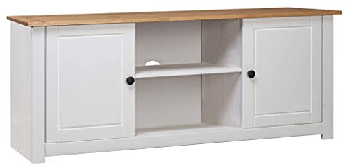 INLIFE Mueble de TV blanco 120 x 40 x 50 cm madera maciza de pino Panamá