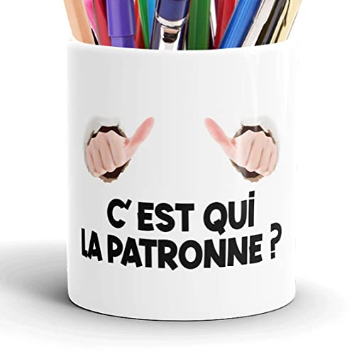Pot à Crayons Humour C’est qui la Patronne Idée Cadeau Original Message Drôle Stylo pour Collègue Ami Homme Femme Copain Mari Travail Fournitures. Noël Anniversaire Fête. Souriez au Bureau