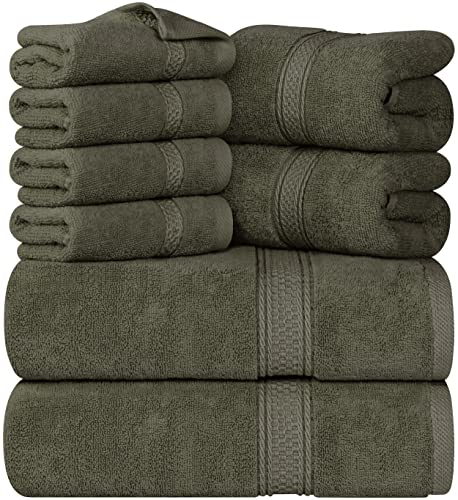 Utopia Towels 8-teiliges Premium-Handtuch-Set, 2 Badetücher, 2 Handtücher und 4 Waschlappen, 600 g/m², 100% ringgesponnene Baumwolle, Fitnessstudio, Hotel und Spa (Dusty Olive)