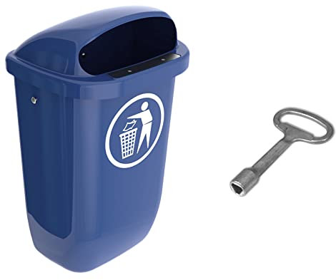 SULO Original Set Abfallbehälter Papierkorb mit Regenhaube | Made in Germany | 50 Liter | Blau | Mit 1 Dreikantschlüssel | H740xB432xT256mm