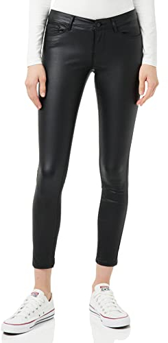 VERO MODA Damen Vmseven Nw Ss Smooth Coated Pt Petite Hose, Black/Detail:Coated, M/P/28