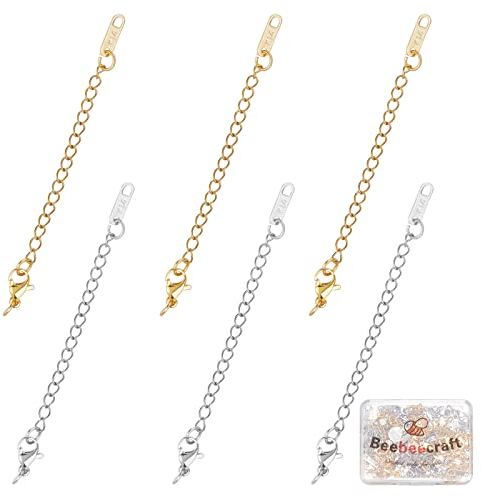 Beebeecraft 40 Stück 2 Farben Edelstahl Kettenverlängerung Verlängerungsketten Mit Karabinerverschlüssen Kettenlaschen Mit Wort K14 Charms Für Damen Schmuckherstellung