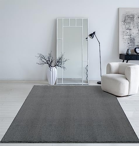 Mia´s Teppiche Taos kuscheliger Kurzflor Teppich, Anti-Rutsch Unterseite, Waschbar bis 30 Grad, Super Soft, Felloptik, Anthrazit, 240 x 340 cm