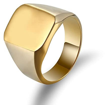 Ring Edelstahl Mann, Ringe für Herren Gothic Gold Quadratisches Siegel Herrenringe Größe 70 (22.3)