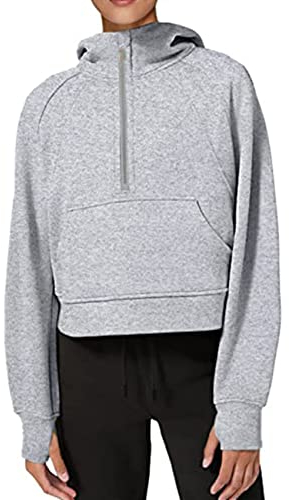 Women's FrüHling Und Herbst Solid Colour Hooded Sweatshirt Casual Solid Colour Zip Hohen Kragen Warm üBer Finger Pullover Frauen