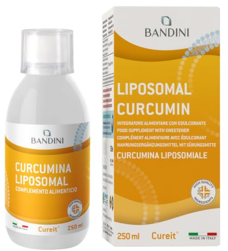 Bandini® Liposomales Curcumin Cureit® 250ml flüssig | hohe Bioverfügbarkeit | Hochdosiert mit 200 mg Kurkumin pro Tagesdosis | Curcuma Extrakt mit Sonnenblumenlecithin | 25 Portionen | Vegan, GMO-frei