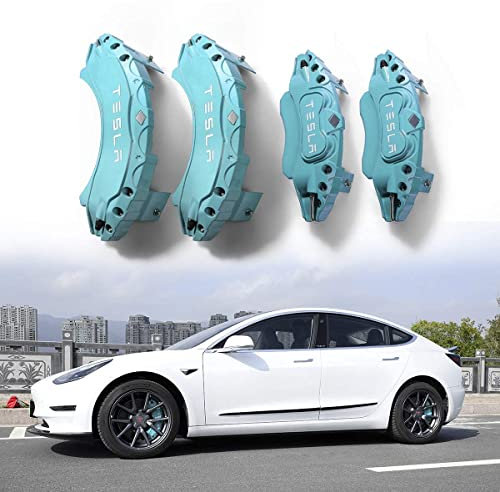 HEYCE 4 Pcs Car Brake Caliper Cover for Tesla Model S Custom Aluminum Alloy Brake Caliper Cover, Car Wheel Brake Durable Brake Calliper Covers,Paleblue-18inches