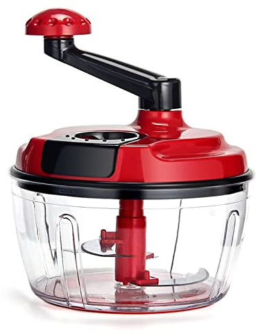 Robot da cucina manuale multifunzione, tritatutto a manovella da 8 tazze, con contenitore trasparente, per verdure, carne, frutta, noci, erbe, cipolle (senza base)