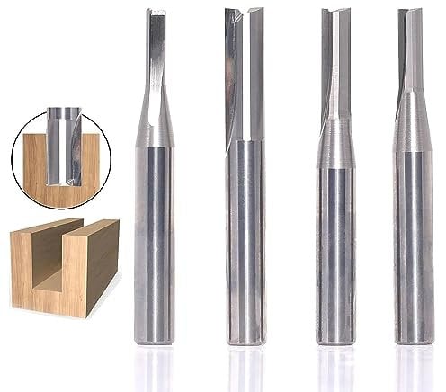 Sinoprotools 4pcs Solid Carbide Straight Router Bits Set 1/4 Shank, Straight Plunge CNC Router Bit, for Grooving Milling Cutters, Solid Carbide Cutting Edge, Cut Dia 1/8, 3/16, 5/32, 1/4