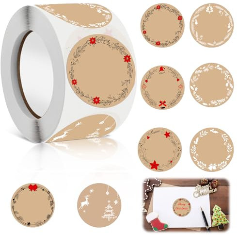 500pcs Pegatinas Navidad Regalos,Redondas Etiquetas Adhesivas de Navidad Pegatinas Navidad Papel Rollo,Pegatinas de Sobre, Pegatinas Decorativas Regalo Cajas Bolsas - Diá 4cm, 8 Estilos (A)