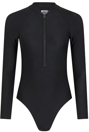 Mountain Warehouse Surfer Womens Long Sleeve Swimsuit - Chlorine Resistant & UPF 50+ Ladies Swimwear - Summer Beach, Swimming, Pool, Diving & Water Sports Jet Black Women's Size 10