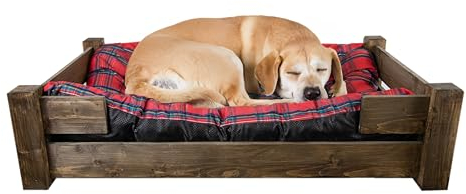 Kistenkolli Altes Land Hundekorb Winston XL aus Holz mit Kissen 100x60x25cm Hundekorb Hundekissen Schlafplatz Vintage Hundesofa (Palisander Rot)