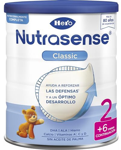 Hero Baby Leche de Continuación Nutrasense Classic 2, 800g - A partir de los 6 meses hasta 12 meses, Contribuye al Bienestar y Desarrollo Cognitivo de tú bebé Fortaleciendo su Sistema Inmunológico