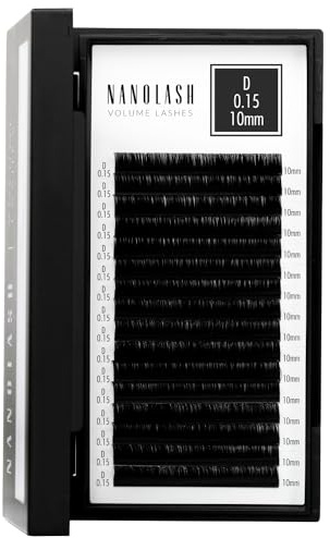 Wimpern für Wimpernverlängerung Nanolash - Wimpernextensions zur Volumentechnik, Wimpern zur professionellen Verlängerung (0.15 D, 10mm)