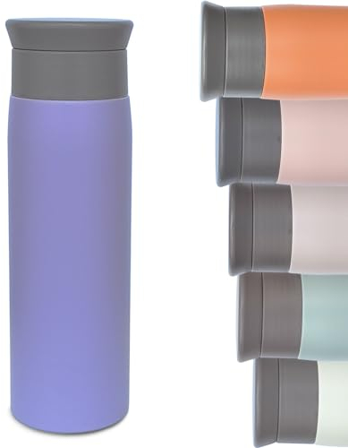Termo para bebida caliente, taza de café de viaje de 500 ml, taza de café aislada, botella de agua de acero inoxidable con filtro, a prueba de fugas con apertura higiénica para bebidas (morado claro)