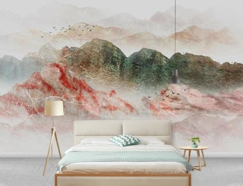 LSumCuyoo Retro Grey Floral Striped Geometric Kids Wood 3D Effect Modern Red Mountain Sea Flying Birds Boys Girls Black and White Removable Living Room Photo Wallpaper