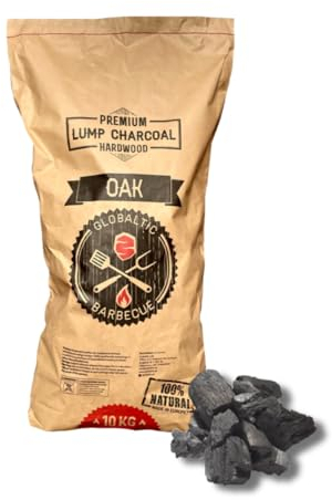 Globaltic Premium Oak Lump Charcoal - 10kg Black Pack of 1 - for Coal BBQ Grilling Smoking Outdoor Cooking Barbecues Pizza Ovens - Professional Quality Restaurant Grade - Easy Light Long Lasting Life
